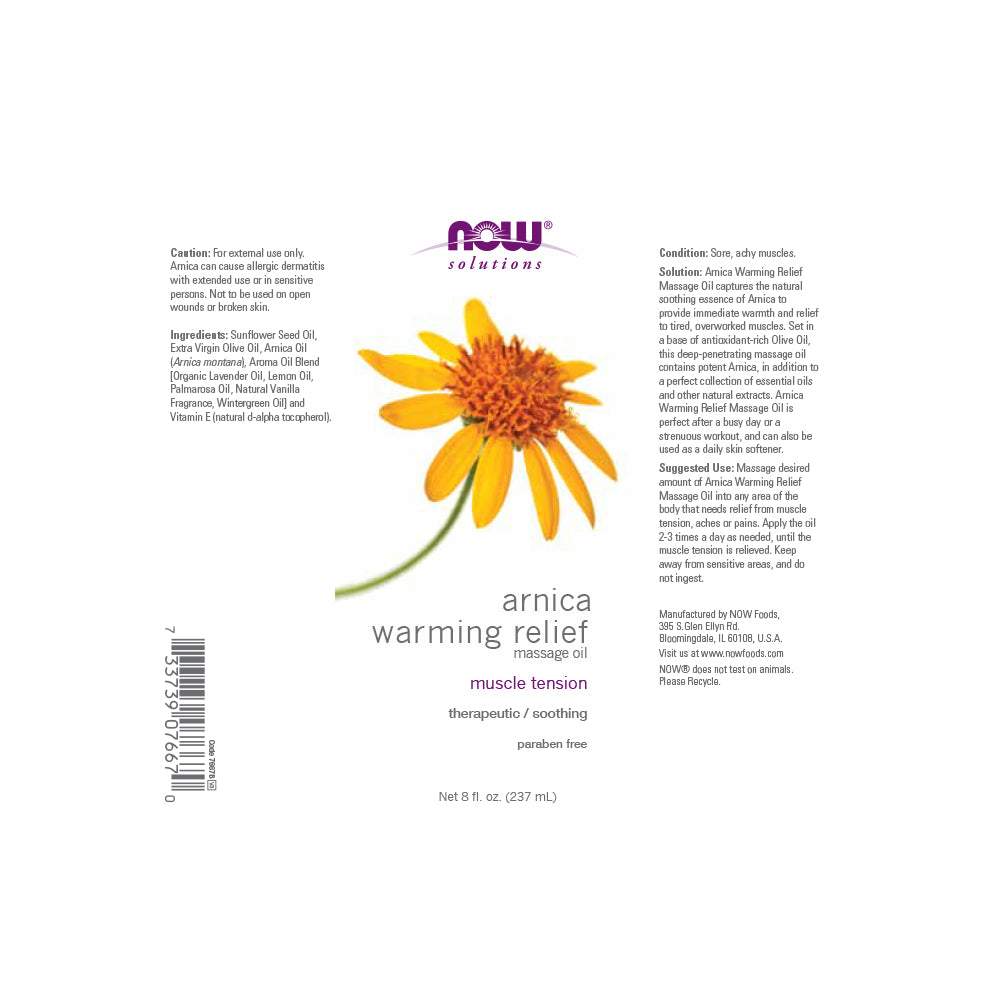 NOW Solutions, Arnica Relief Massage Oil, Therapeutic and Soothing on Sore, Achy Muscles, 8-Ounce (237 ml) Massage Oils NOW Foods USA