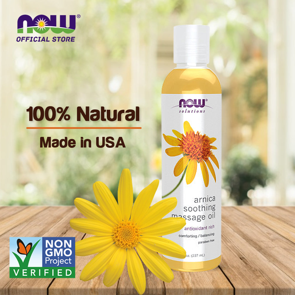 NOW Solutions, Arnica Relief Massage Oil, Therapeutic and Soothing on Sore, Achy Muscles, 8-Ounce (237 ml) - Bloom Concept