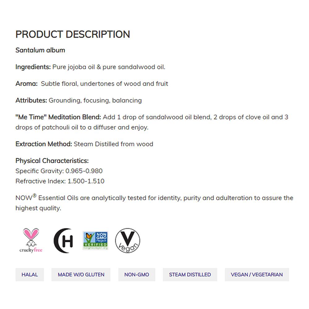 NOW Essential Oils, Sandalwood Oil, 14% Blend of Pure Sandalwood Oil in Pure Jojoba Oil, Grounding Essential Aromatherapy, 1-Ounce (30ml) Essential oils NOW Foods USA