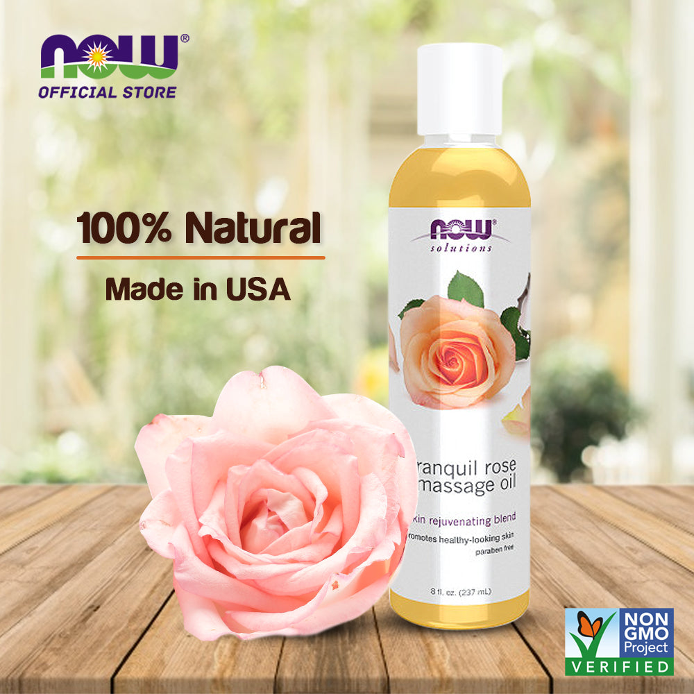 NOW Solutions, Tranquil Rose Massage Oil, Body Moisturizer for Dry Sensitive Skin, Promotes Healthy-Looking Skin, 8-Ounce (237 ml) - Bloom Concept