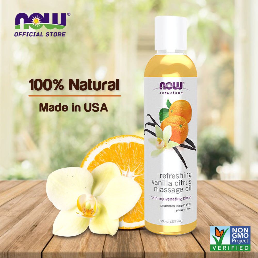 NOW Solutions, Refreshing Vanilla Citrus Massage Oil, Skin Rejuvenating Blend, Supple Skin, 8-Ounce (237 ml) - Bloom Concept