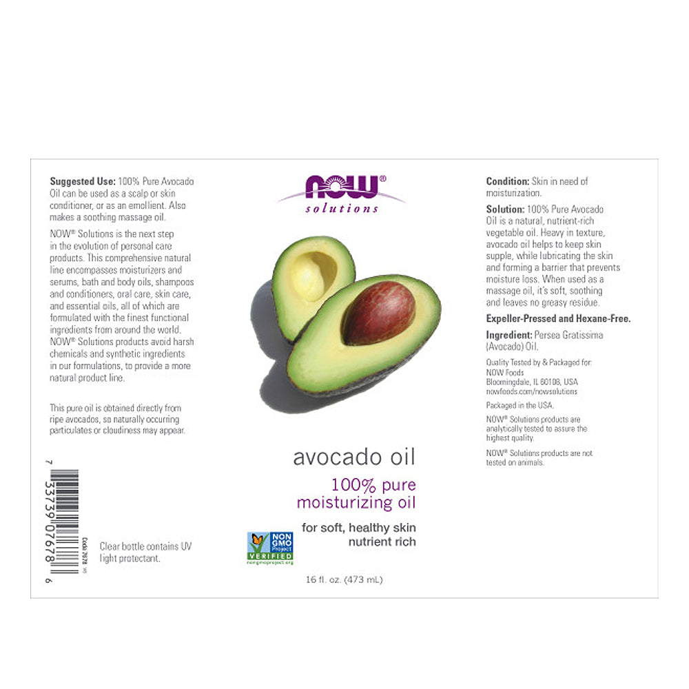 NOW Solutions, Avocado Oil, 100% Pure Moisturizing Oil, Nutrient Rich and Hydrating, 16-Ounce (473 ml) - Bloom Concept