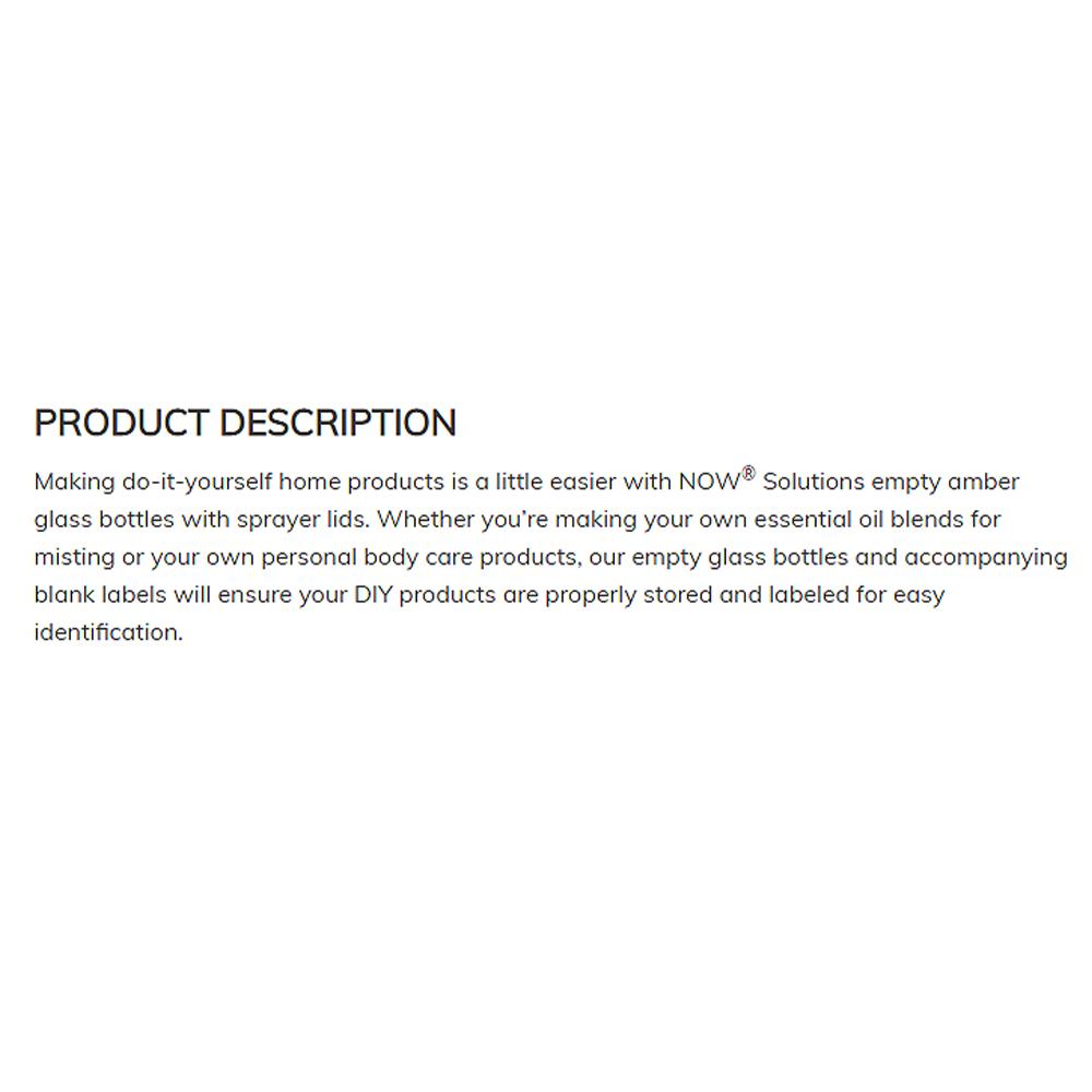 NOW Amber Glass Bottle Sprayer with Blank Label, For Custom Blends and DIY, 6x 2-Ounce Bottles (60ml) - Bloom Concept