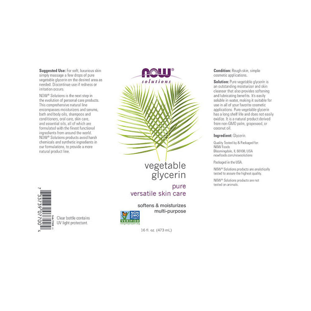 NOW Solutions, Vegetable Glycerin, 100% Pure, Versatile Skin Care, Softening and Moisturizing, 16-Ounce (473 ml) - Bloom Concept