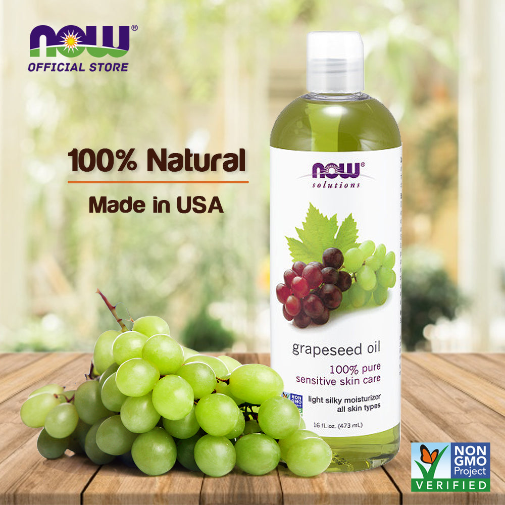 NOW Solutions, Grapeseed Oil, Skin Care for Sensitive Skin, Light Silky Moisturizer for All Skin Types, 16-Ounce (473 ml) - Bloom Concept