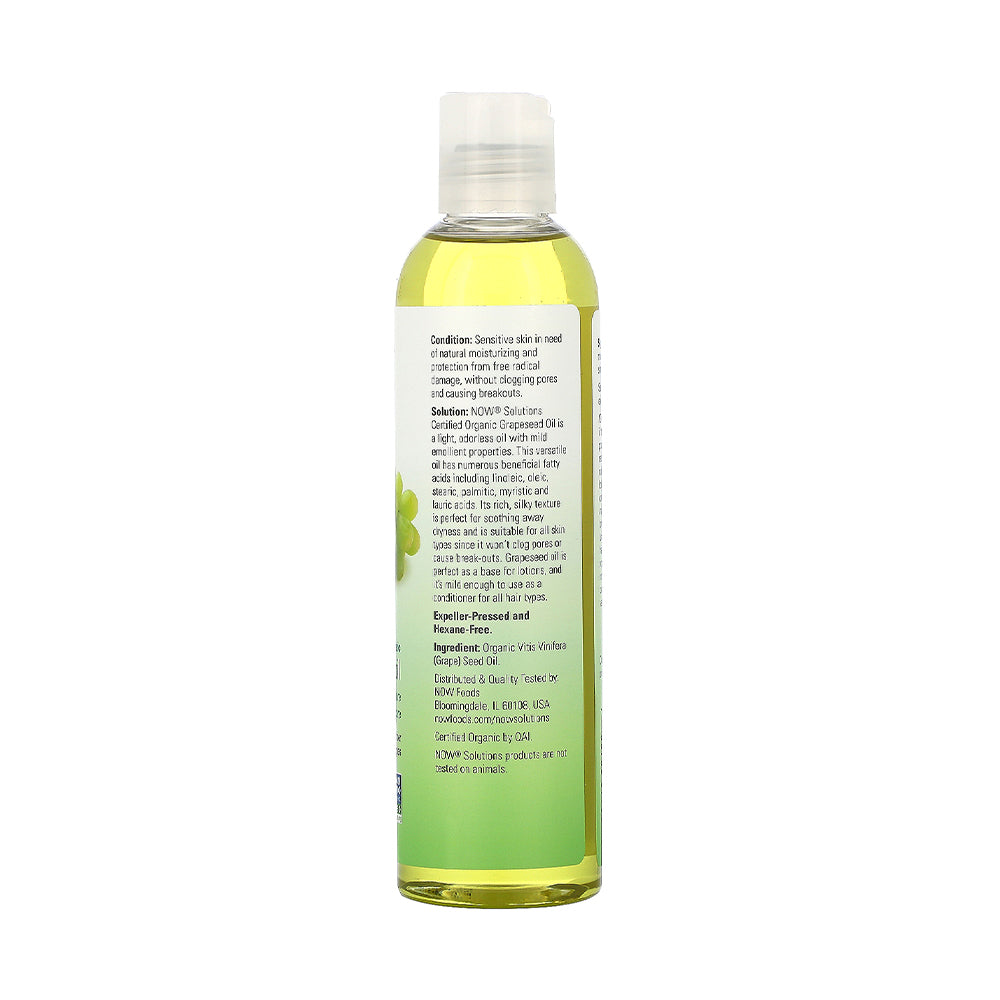 NOW Solutions, Organic Grapeseed Oil, Skin Care for Sensitive Skin, Light Silky Moisturizer for All Skin Types, 8-Ounce (237 ml) - Bloom Concept