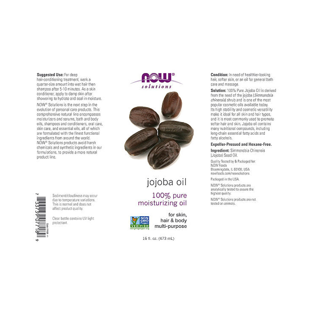 NOW Solutions, Jojoba Oil, 100% Pure Moisturizing, Multi-Purpose Oil for Face, Hair and Body, 16-Ounce (473 ml) - Bloom Concept
