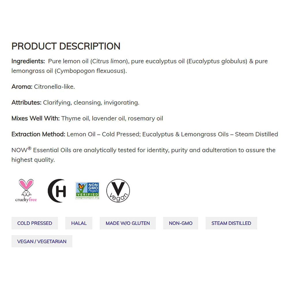 NOW FOODS Essential Oils, Lemon & Eucalyptus Oil Blend, Invigorating Aromatherapy Scent, Blend of Pure Lemon Oil and Pure Eucalyptus Oil, 1-Ounce (30 ml) Essential oils NOW Foods USA