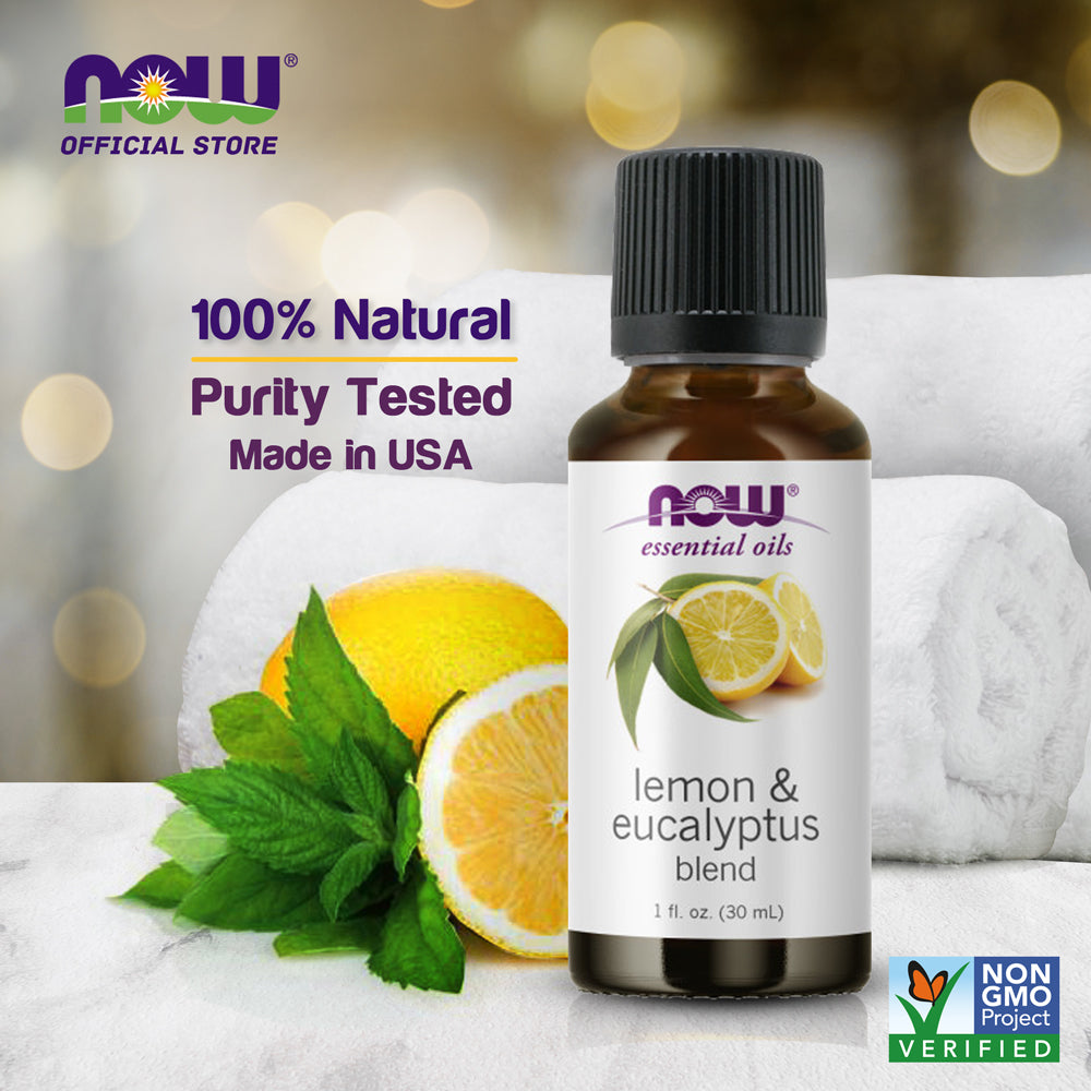 NOW FOODS Essential Oils, Lemon & Eucalyptus Oil Blend, Invigorating Aromatherapy Scent, Blend of Pure Lemon Oil and Pure Eucalyptus Oil, 1-Ounce (30 ml) - Bloom Concept