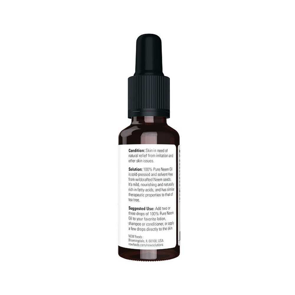 NOW Solutions, Neem Oil, 100% Pure, Made From Azadirachta Indica (Neem) Seed Oil, Natural Relief from Irritation and Other Skin Issues, 1 fl oz (30 ml) - Bloom Concept