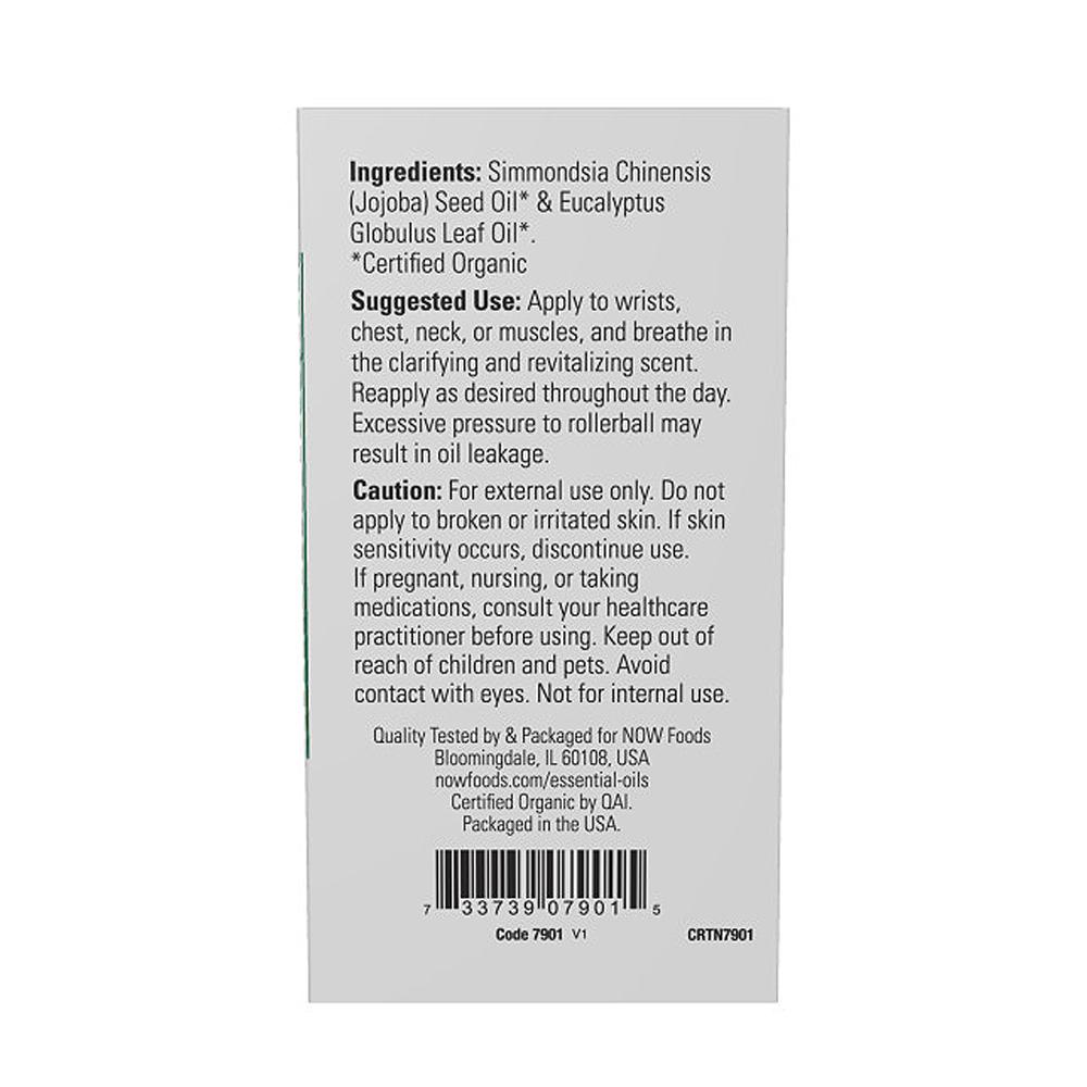 NOW Eucalyptus Roll-On, Certified Organic, Clarifying Blend, Steam Distilled, Topical Aromatherapy, 10-mL Essential oils NOW Foods USA