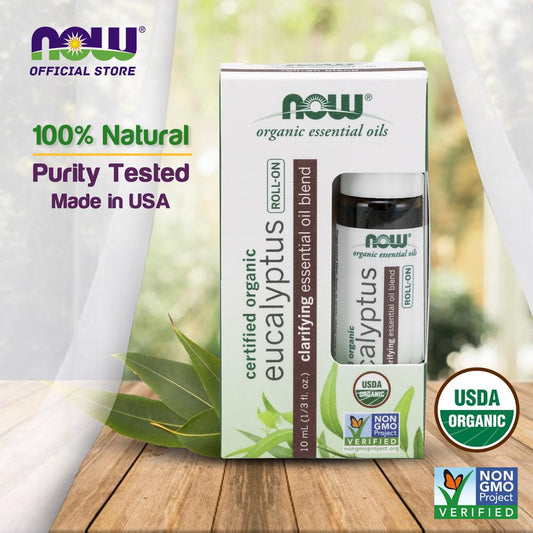 NOW Eucalyptus Roll-On, Certified Organic, Clarifying Blend, Steam Distilled, Topical Aromatherapy, 10-mL - Bloom Concept