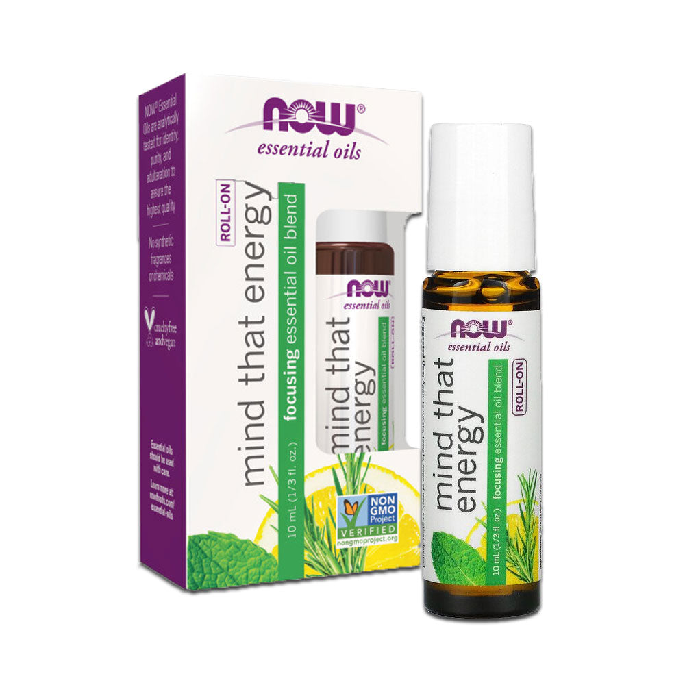 NOW Essential Oils, Mind That Energy Roll On, Non-GMO Project Verified, Focusing Blend, Steam Distilled, Topical Aromatherapy, 10-mL Essential oils NOW Foods USA