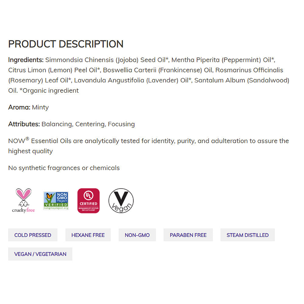 NOW Essential Oils, Mind That Energy Roll On, Non-GMO Project Verified, Focusing Blend, Steam Distilled, Topical Aromatherapy, 10-mL Essential oils NOW Foods USA