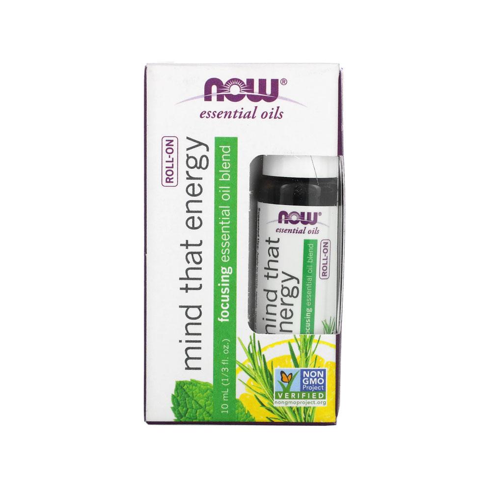NOW Essential Oils, Mind That Energy Roll On, Non-GMO Project Verified, Focusing Blend, Steam Distilled, Topical Aromatherapy, 10-mL Essential oils NOW Foods USA