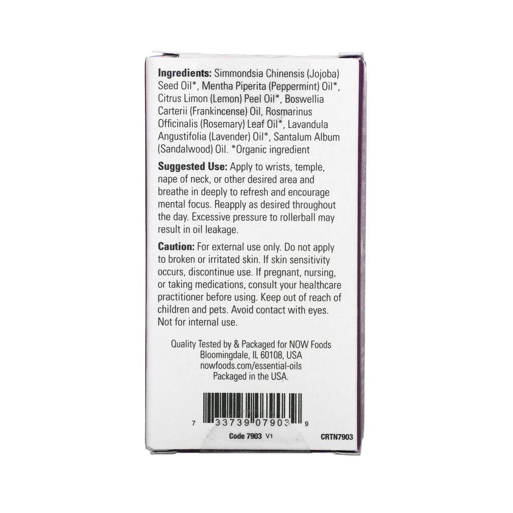 NOW Essential Oils, Mind That Energy Roll On, Non-GMO Project Verified, Focusing Blend, Steam Distilled, Topical Aromatherapy, 10-mL Essential oils NOW Foods USA