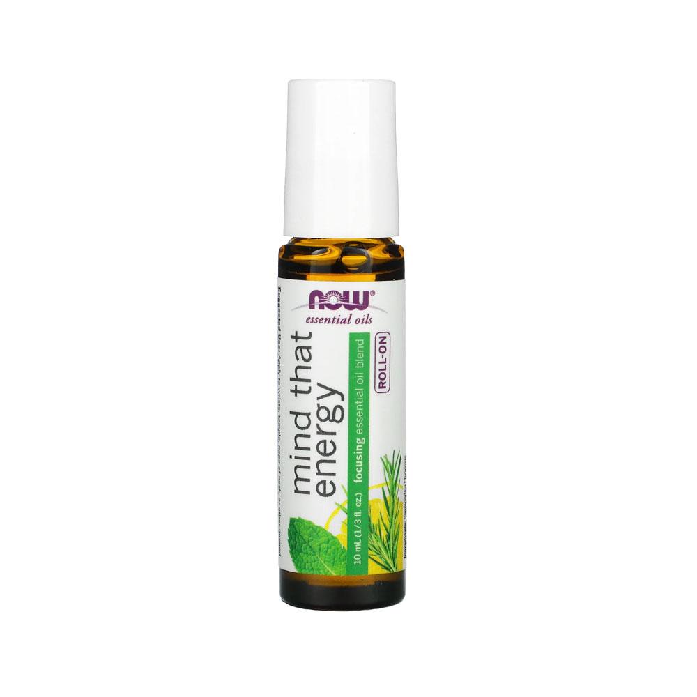 NOW Essential Oils, Mind That Energy Roll On, Non-GMO Project Verified, Focusing Blend, Steam Distilled, Topical Aromatherapy, 10-mL Essential oils NOW Foods USA