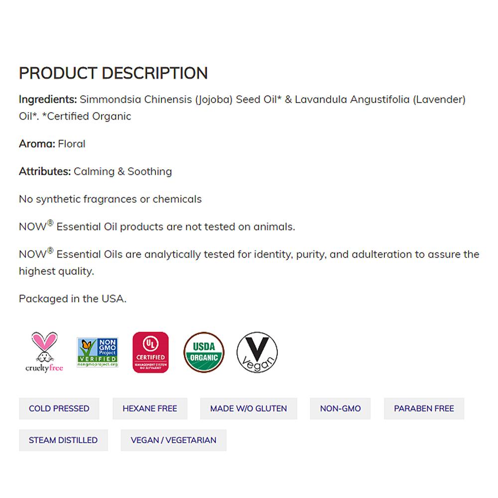 NOW Essential Oils, Lavender Roll-On, Certified Organic, Calming Blend, Steam Distilled, Topical Aromatherapy, 10-mL Essential oils NOW Foods USA