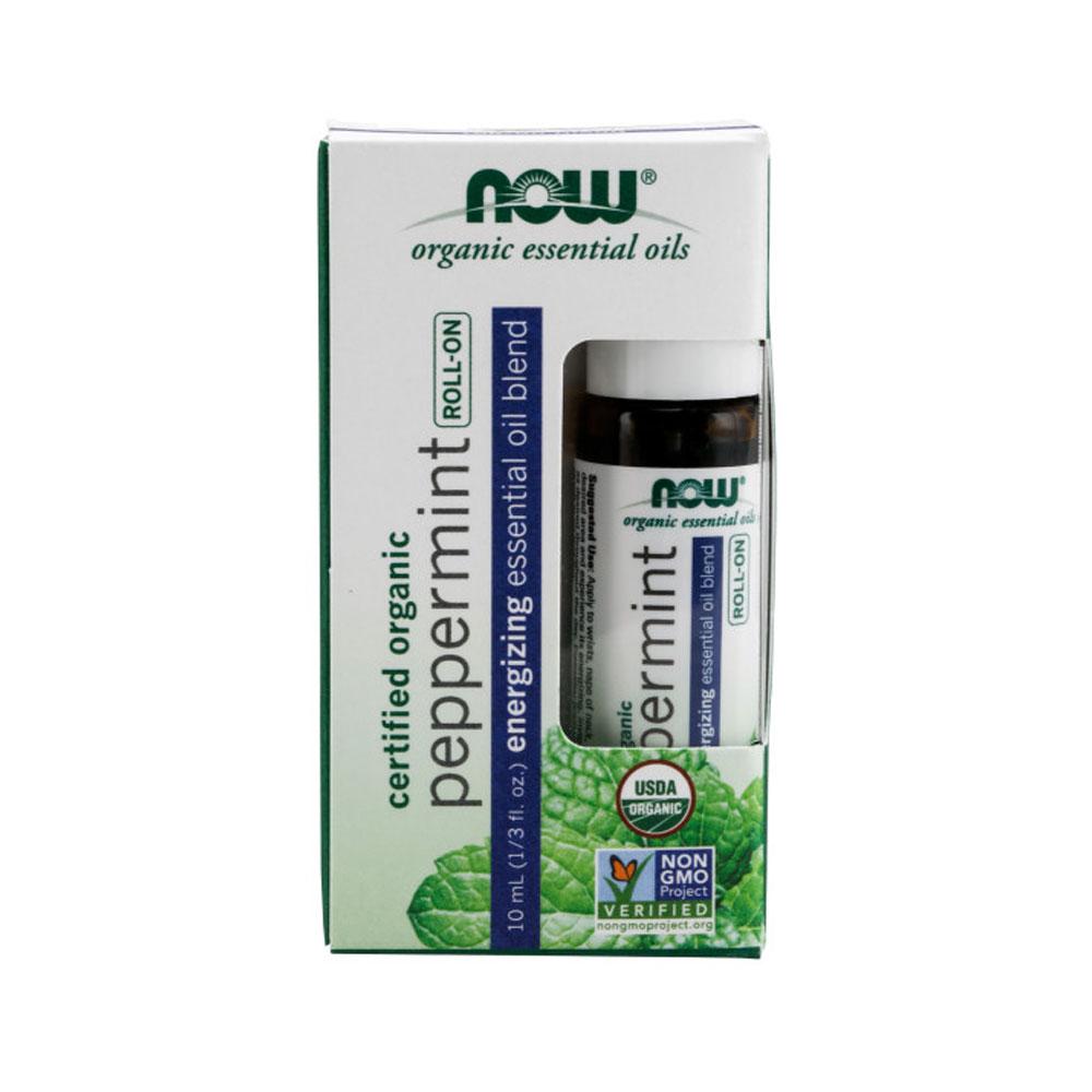 NOW Essential Oils, Peppermint Roll-On, Certified Organic, Energizing Blend, Steam Distilled, Topical Aromatherapy, 10-mL Essential oils NOW Foods USA