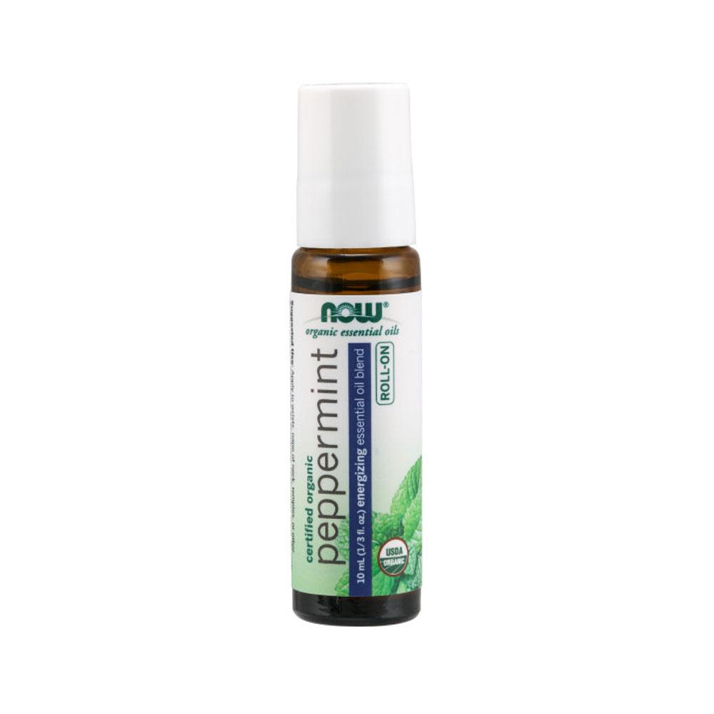 NOW Essential Oils, Peppermint Roll-On, Certified Organic, Energizing Blend, Steam Distilled, Topical Aromatherapy, 10-mL Essential oils NOW Foods USA