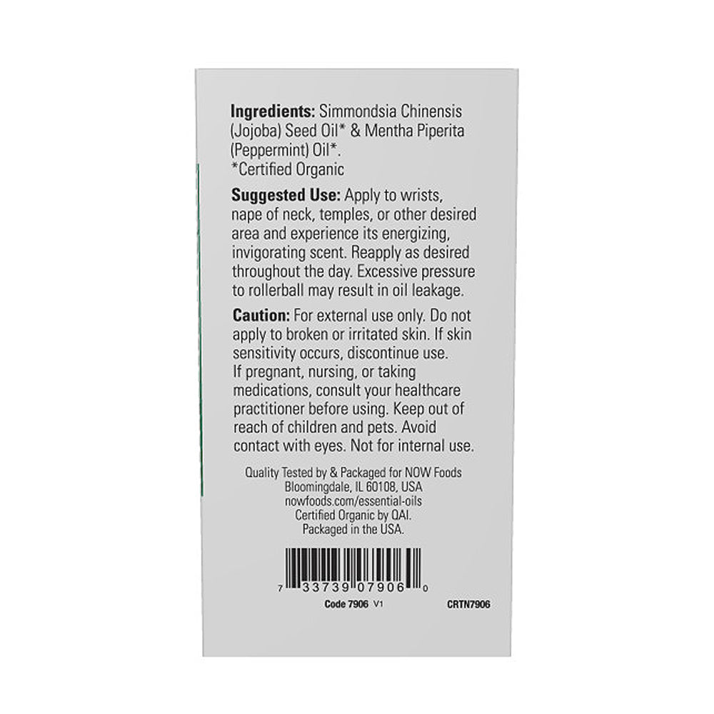 NOW Essential Oils, Peppermint Roll-On, Certified Organic, Energizing Blend, Steam Distilled, Topical Aromatherapy, 10-mL Essential oils NOW Foods USA