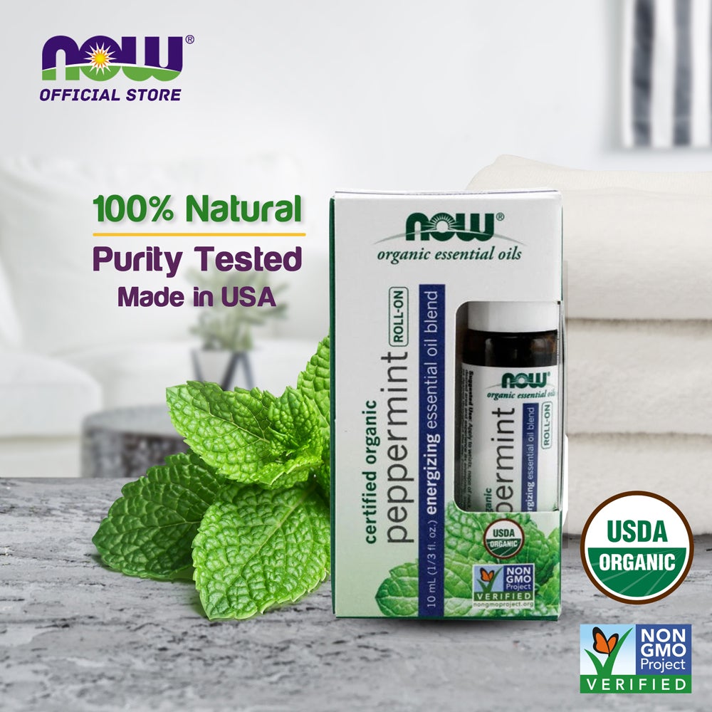(30% OFF) NOW Essential Oils, Peppermint Roll-On, Certified Organic, Energizing Blend, Steam Distilled, Topical Aromatherapy, 10-mL--Best by 02/24 - Bloom Concept