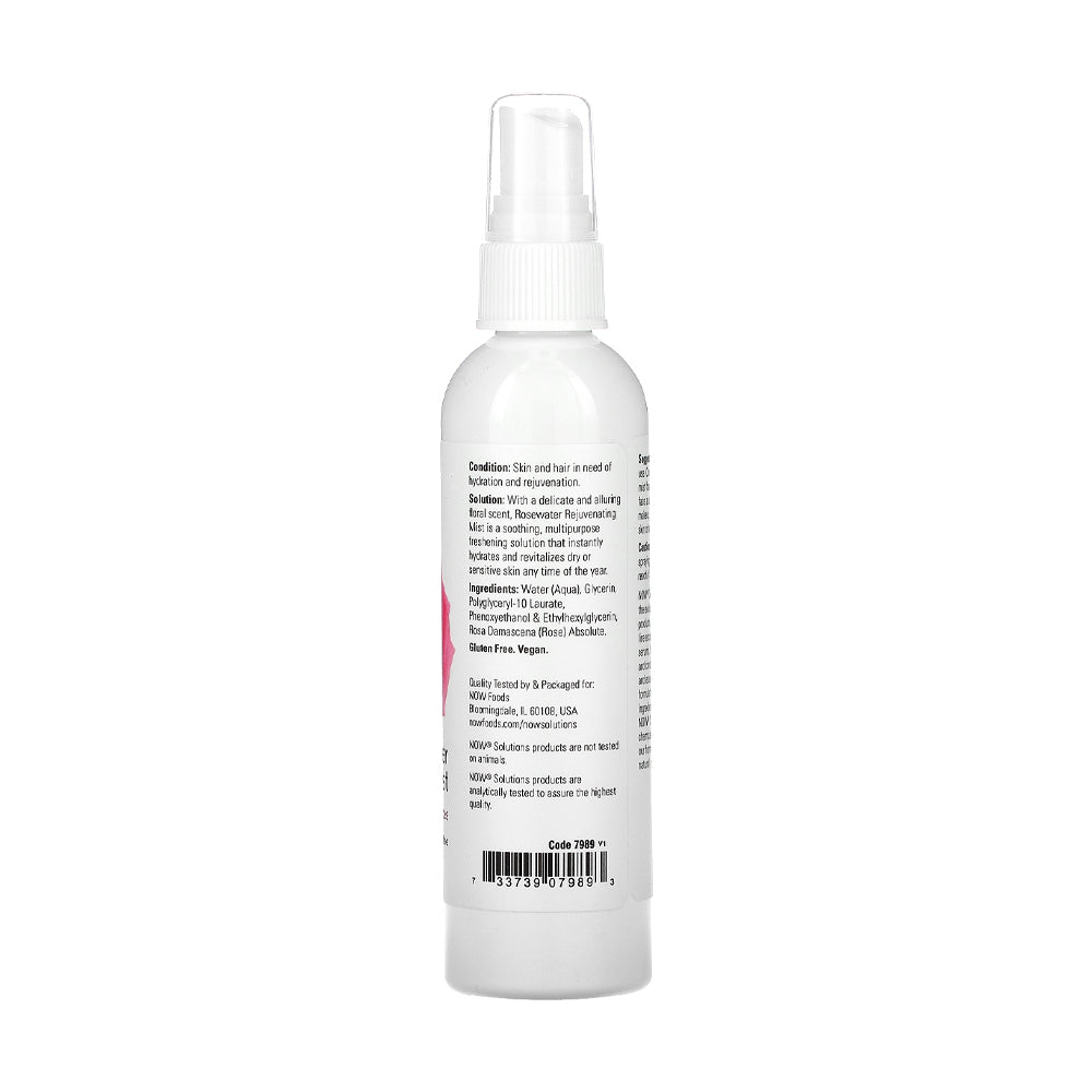 NOW Solutions Rosewater Rejuvenating Mist, Hydration and Rejuvenation Spray for All Skin and Hair Types, 4 fl oz (118 ml) - Bloom Concept