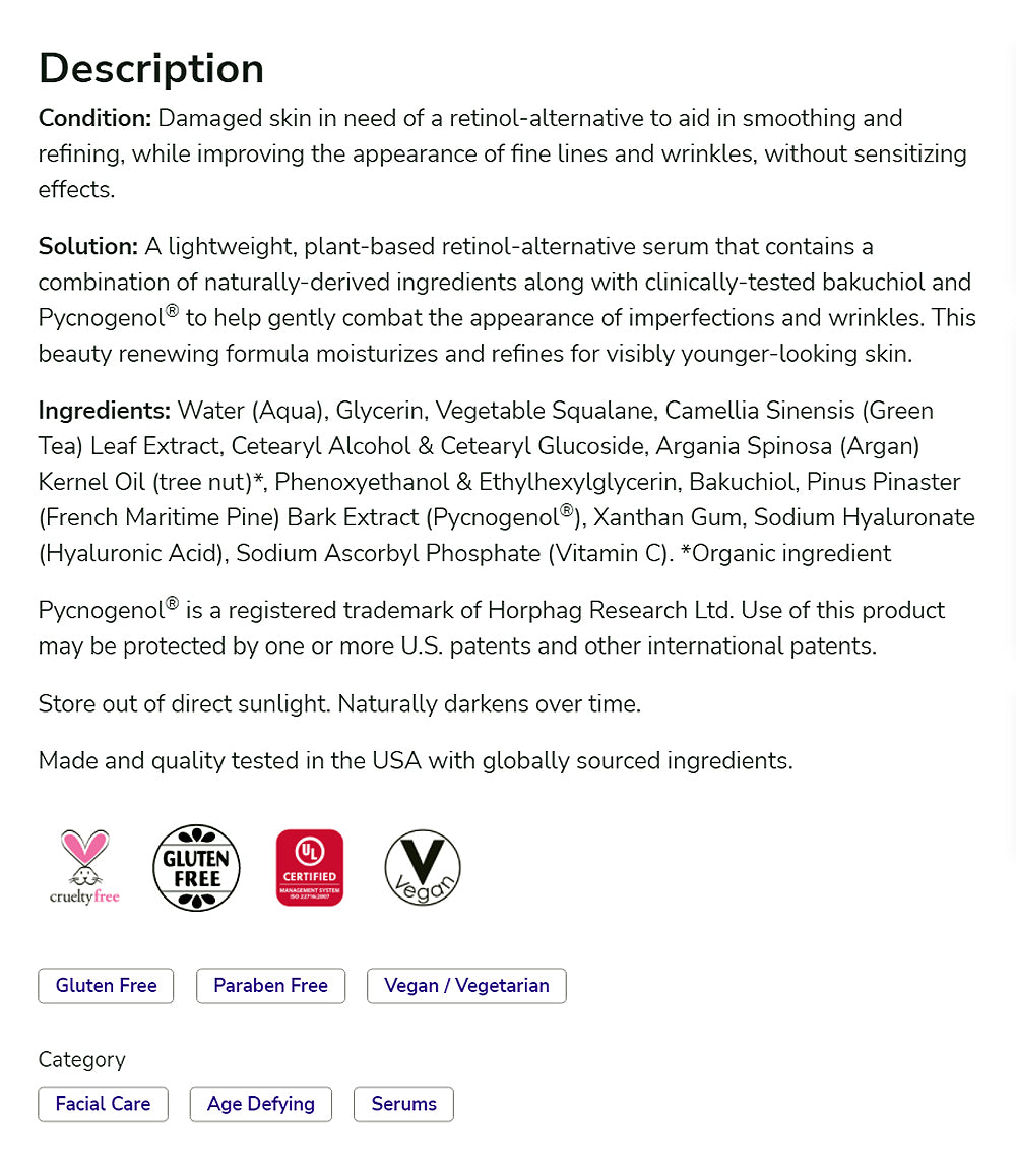 NOW Solutions, Bakuchiol Skin Renewal Serum, Smooth Skin, 1 fl oz (30 ml) - Bloom Concept