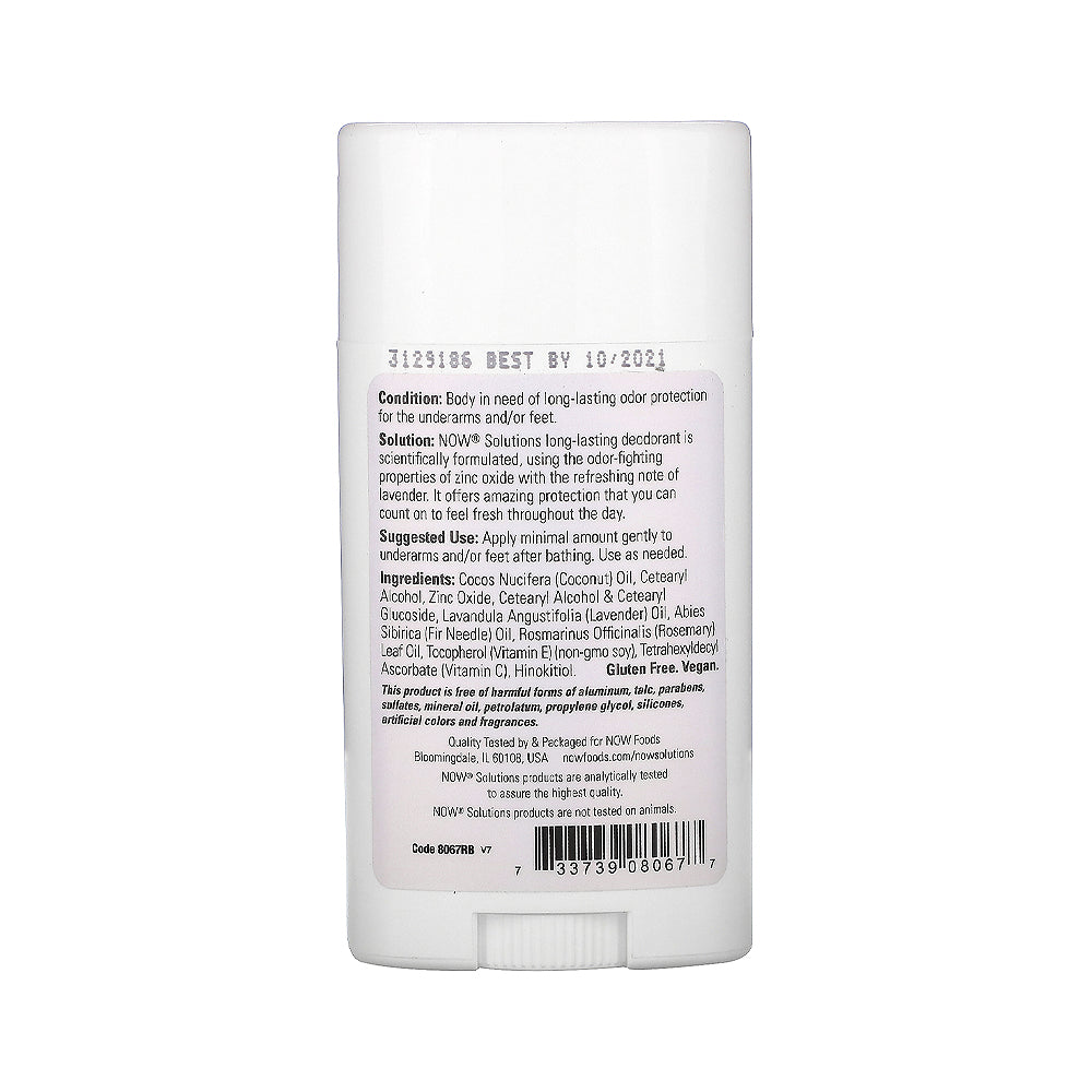 NOW Solutions, Deodorant Stick, Long Lasting, Refreshing Lavender Scent, Odor Eliminating for Underarms and Feet, Paraben / Propylene Glycol Free, No Artificial Colors or Fragrances, 2.2-Ounce (62 g) Personal Care NOW Foods USA