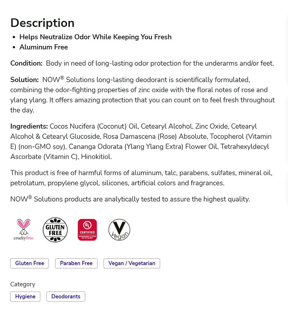NOW Solutions, Long-Lasting Deodorant Stick, Rose and Ylang Ylang Scent, Odor Neutralizing and Keeps You Fresh, 2.2-Ounce (62 g) - Bloom Concept