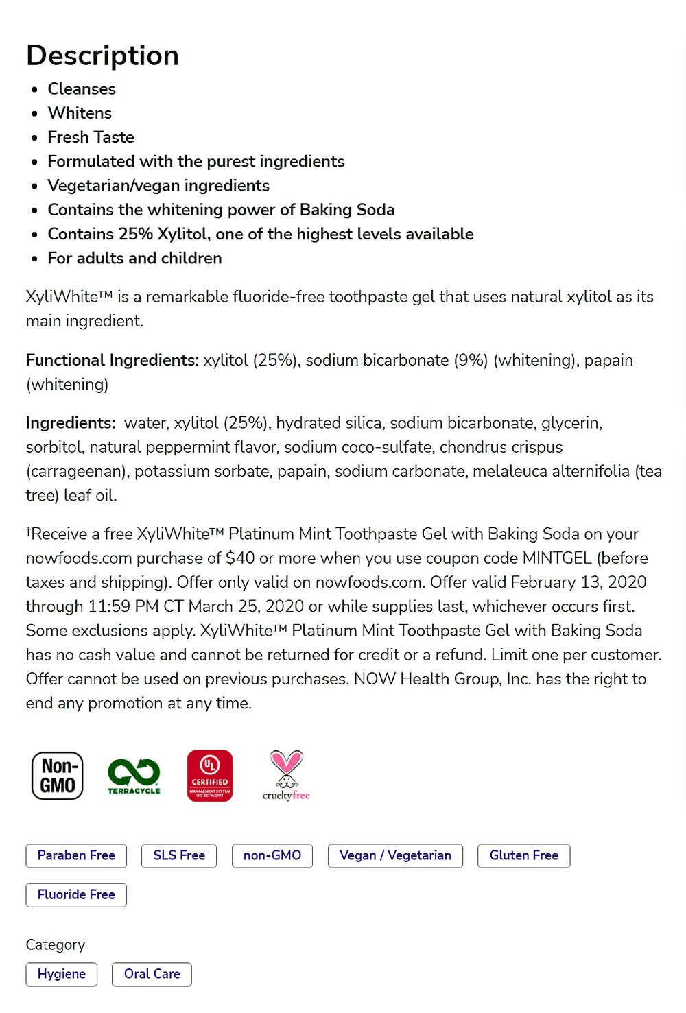 NOW Foods XyliWhite Platinum Mint Toothpaste Gel, 6.4 oz (181g) Personal Care NOW Foods USA