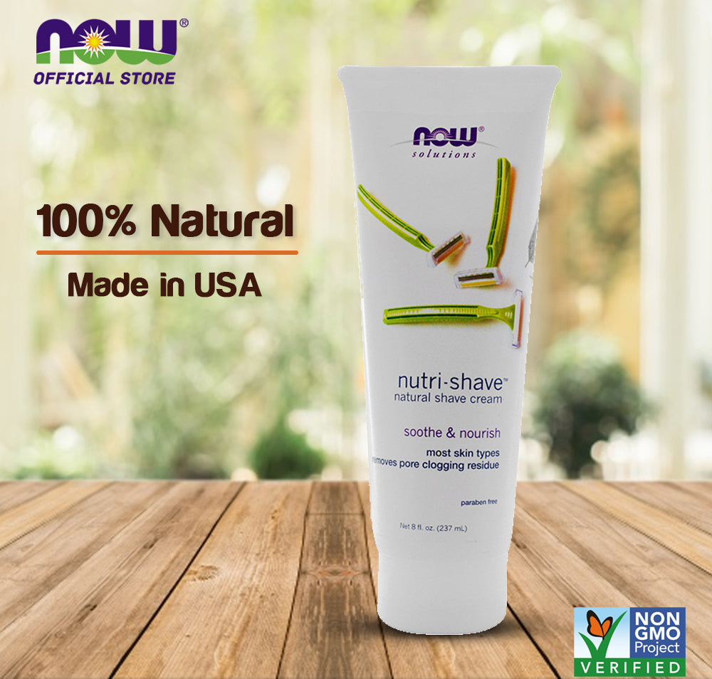 NOW Solutions, Nutri-Shave, Shave Cream, Removes Pore Clogging Residue, Reduces Irritation, 8-Ounce (237 ml) - Bloom Concept