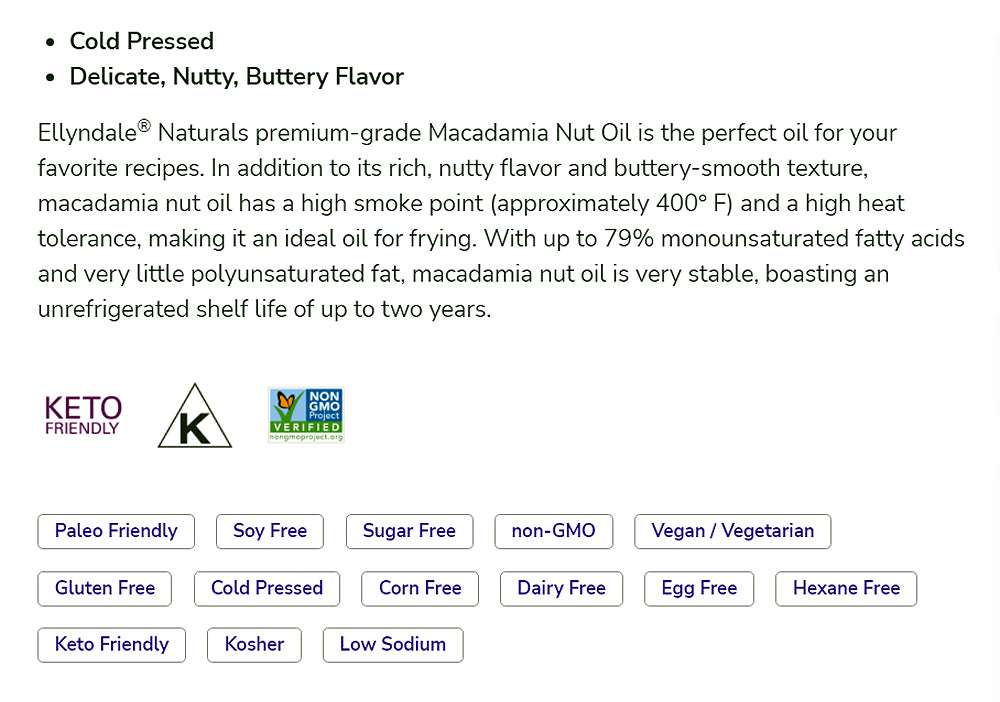 NOW Foods, Macadamina Nut Cooking Oil in Glass Bottle, Purity Tested, Cold Pressed, Delicate Nutty, Buttery Flavor, 16.9-Ounce (500ml) Natural Foods NOW Foods USA