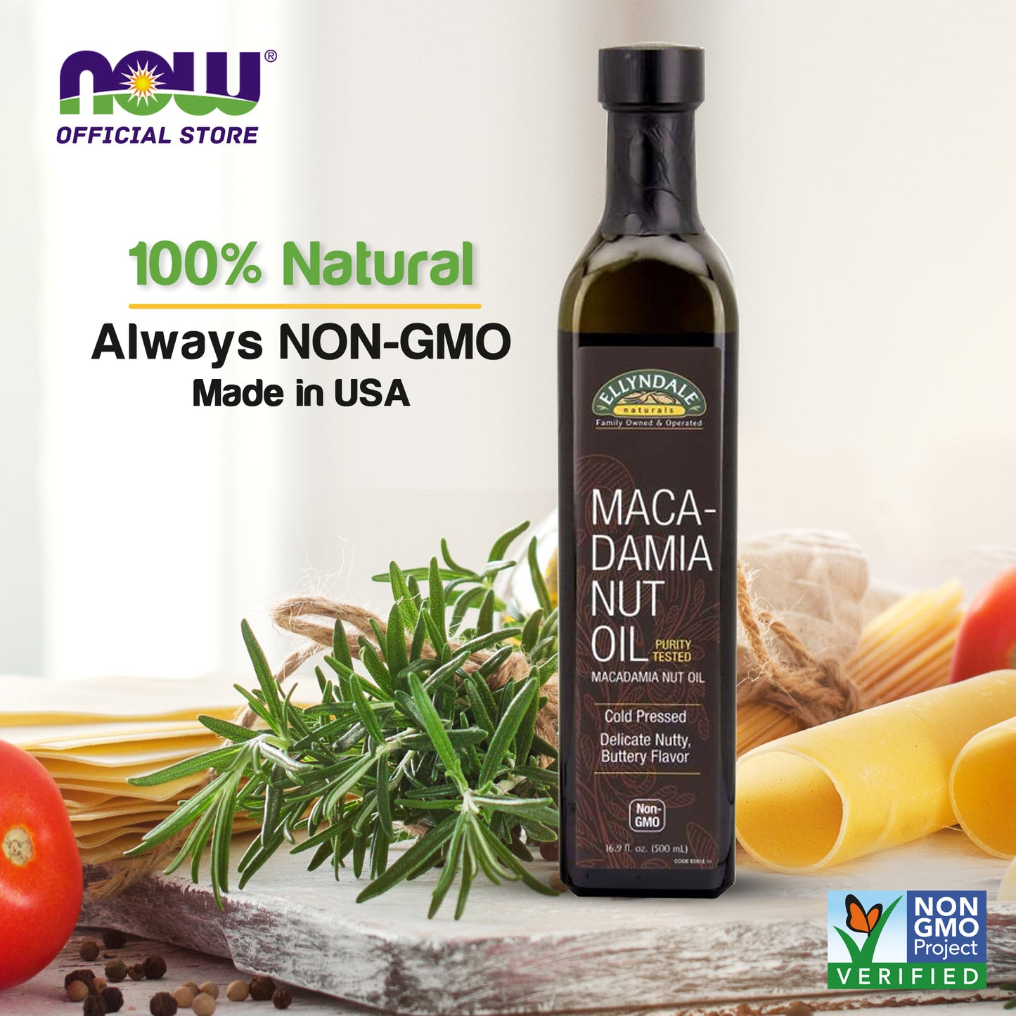 NOW Foods, Macadamina Nut Cooking Oil in Glass Bottle, Purity Tested, Cold Pressed, Delicate Nutty, Buttery Flavor, 16.9-Ounce (500ml) - Bloom Concept