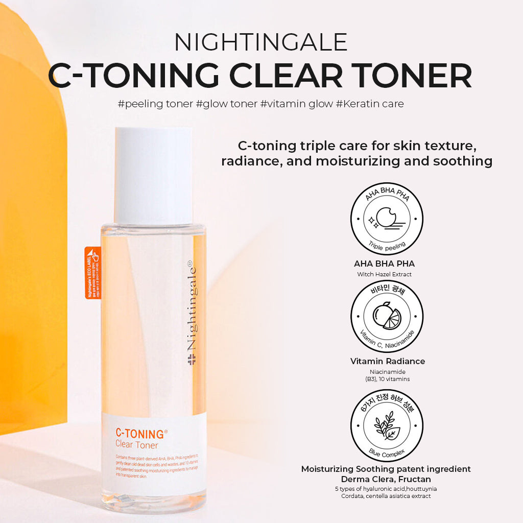Nightingale C-Toning Clear Toner 200ml - AHA, BHA, PHA, Vitamin C, Exfoliating Toner, Korean Skincare - Bloom Concept