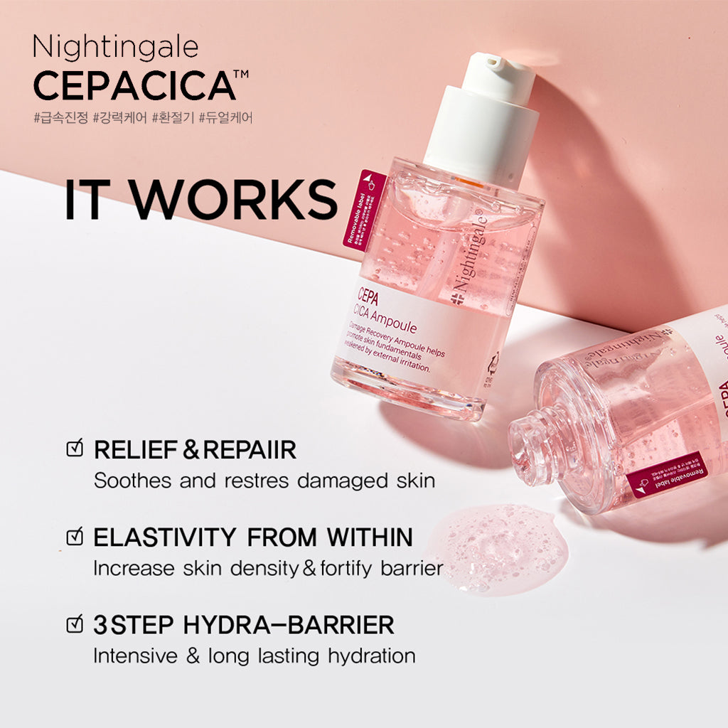 Nightingale Damage Recovery Cepa Cica Ampoule 30ml - for Face Skin Repair & Moisturizing Anti-Aging Serum - Daily Use for Sensitive Skin - Korean Skincare Cosmetic - Bloom Concept