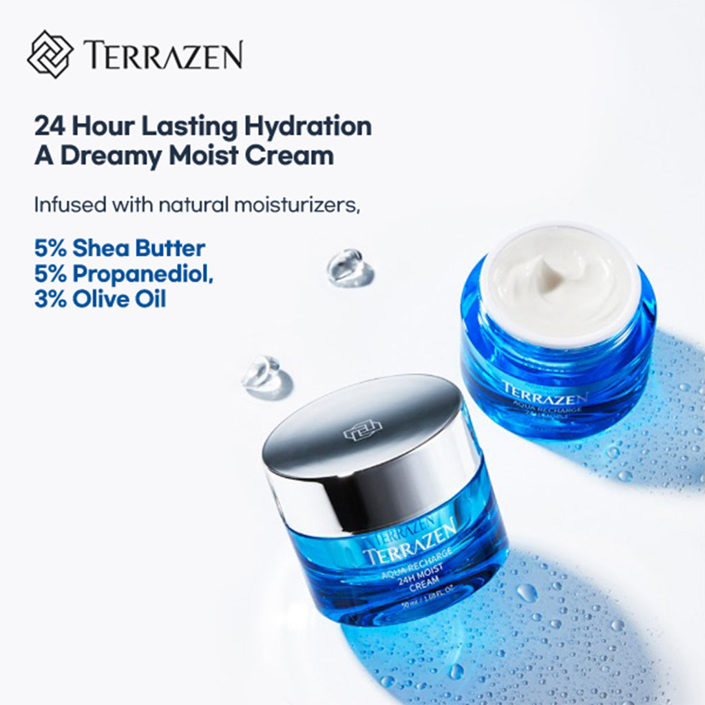 Terrazen Aqua Recharge 24H Moist Cream 15ml/50ml - 24Hr lasting hydration - Dual Biotics, Hyaluronic Acids for ultimate hydration and nourishment - Bloom Concept