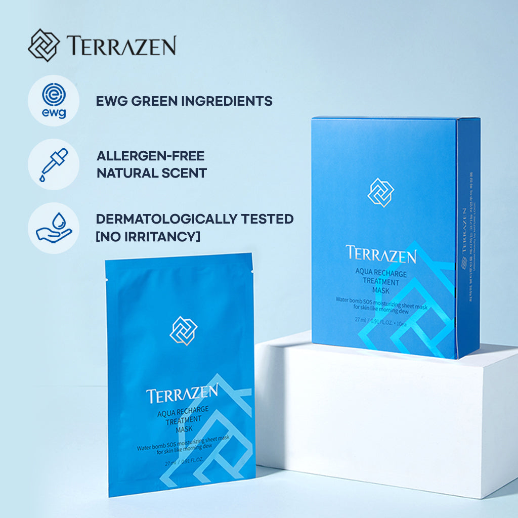 Terrazen Aqua Recharge Treatment Mask 10pcs - Hydrating Hyaluronic facial water bomb treatment mask; enjoy endless moisture & barrier care - Bloom Concept