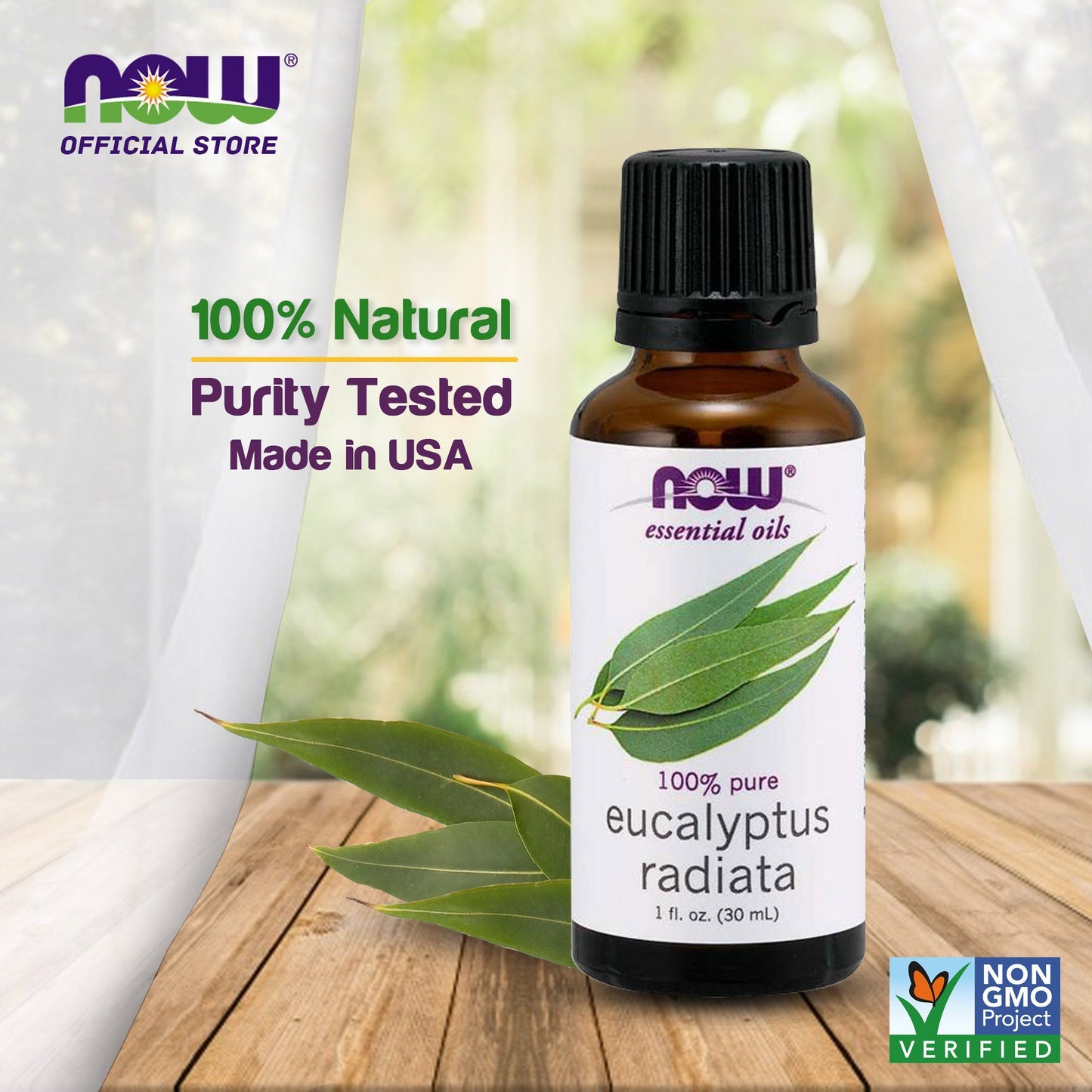 NOW Essential Oils, Eucalyptus Radiata Oil, Revitilizing Aromatherapy Scent, Steam Distilled, 100% Pure, Vegan, Child Resistant Cap, 1-Ounce (30ml) - Bloom Concept