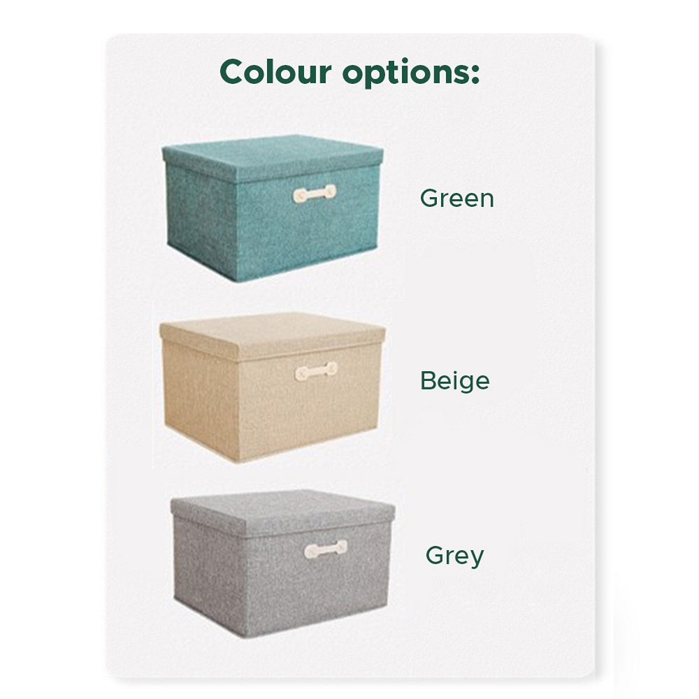[Morilins Home] Collapsible Storage Organization Box - Rigid Linen Fabric Storage with Cover & Leather Handle - Perfect for Space-Saving Storage Solutions - Bloom Concept