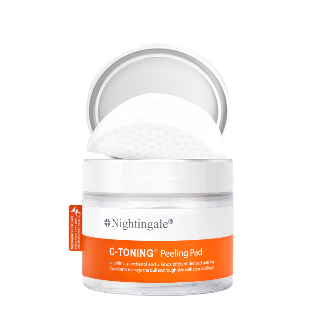 Nightingale C Toning Peeling Pad - Korean Skincare Exfoliating Cotton Rounds for Face with Vitamin C, AHA, BHA, PHA, Witch Hazel, Hyaluronic Acid - Brighten, Smooth, and Exfoliate Your Skin! 60 Count/155m - Bloom Concept