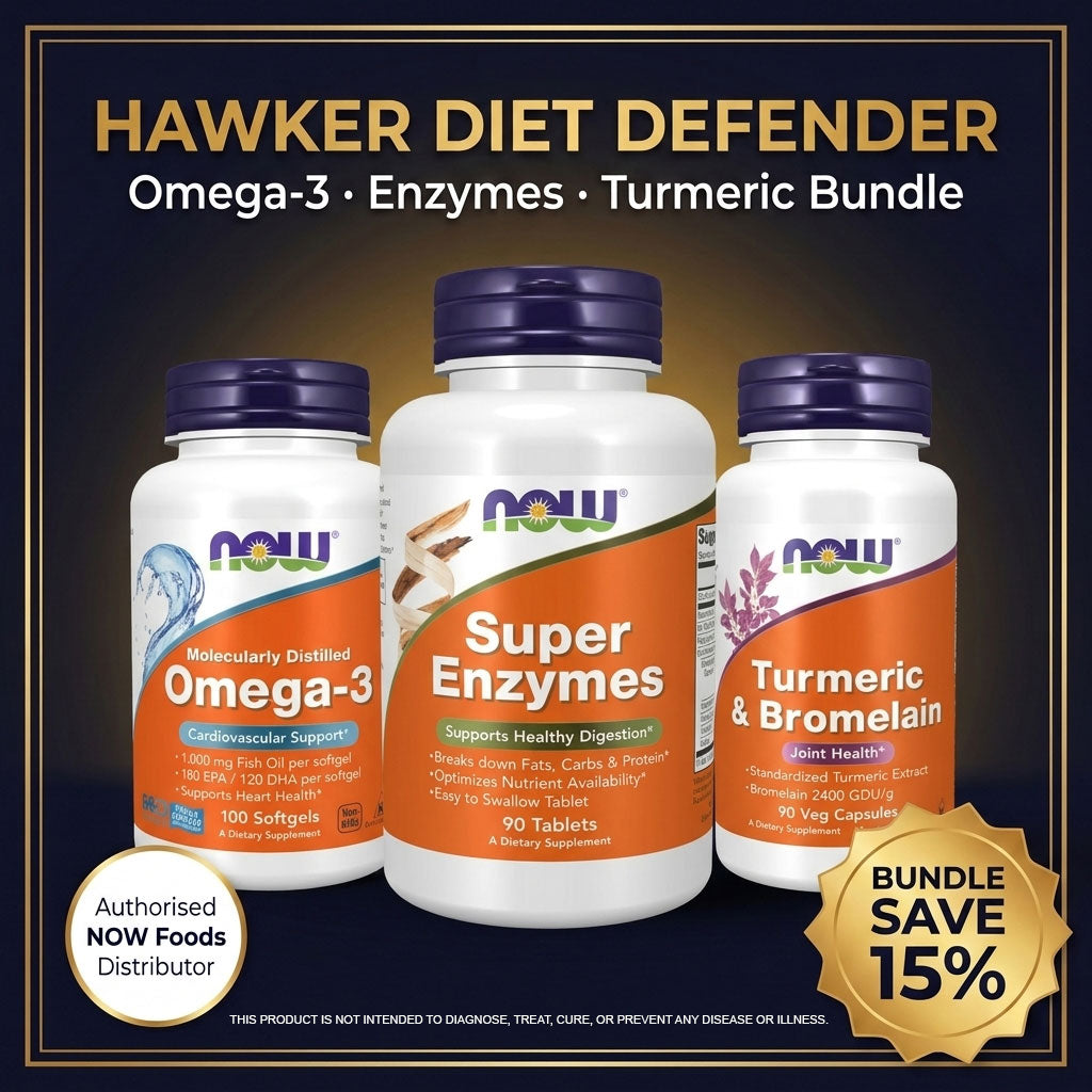 Hawker Diet Defender Bundle |Omega-3 + Super Enzymes + Turmeric Bromelain | Digestive &amp; Heart Support Supplement NOW Foods USA