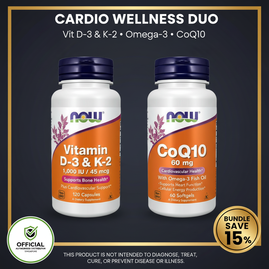 Now Cardiovascular Wellness Bundle | D3 &amp; K2 1,000 IU/45 mcg + CoQ10 60mg + Omega-3 | Heart Health Support