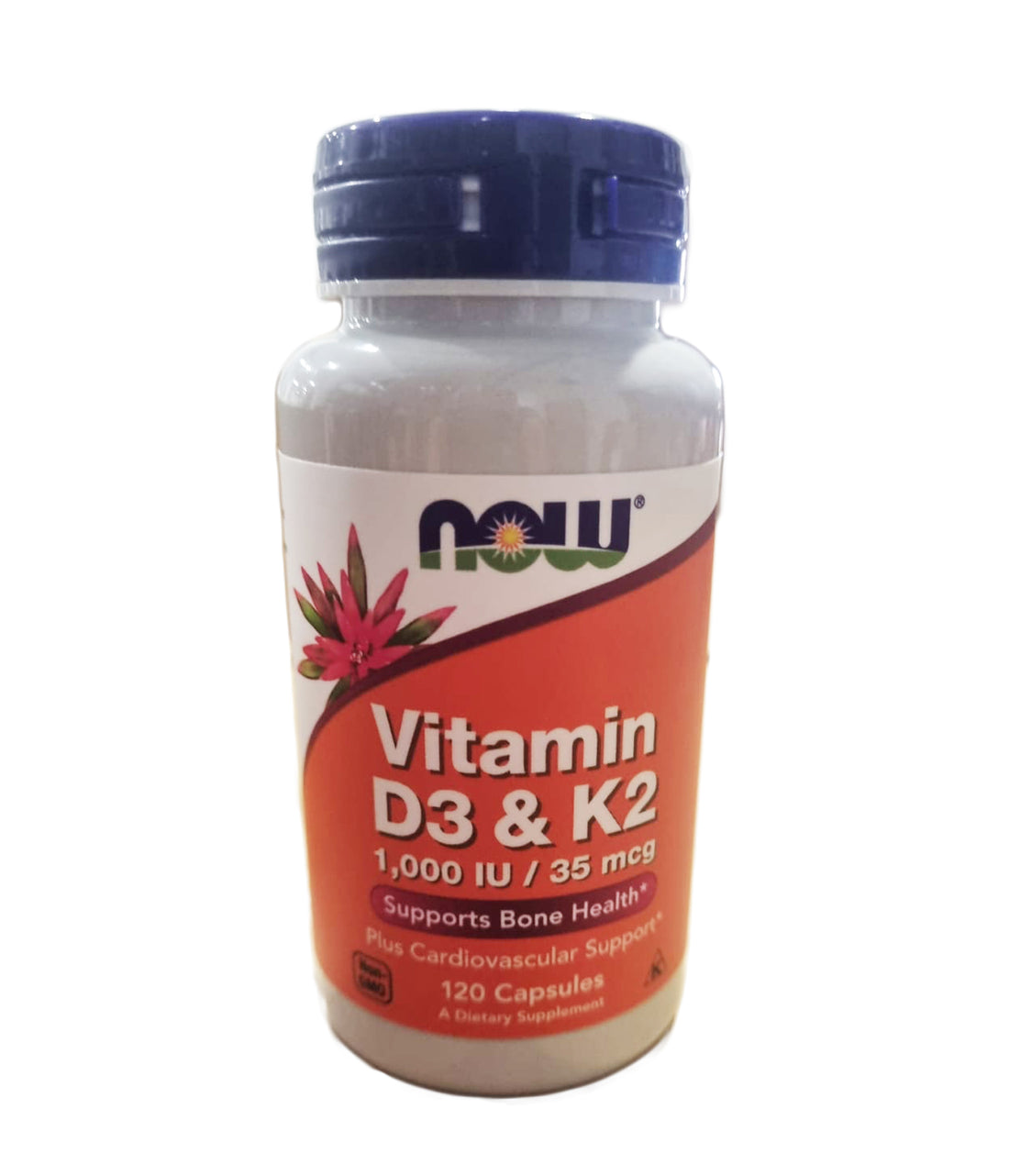 NOW Supplements, Vitamin D-3 &amp; K-2, 1,000 IU/35 mcg, Plus Cardiovascular Support, Supports Bone Health, 120 Veg Capsules