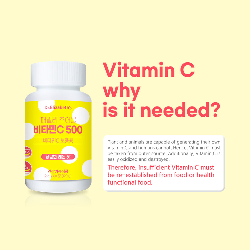 Dr. Elizabeth’s Family Chewable Vitamin-C 500 2g x 60 tablets Refreshing Lemon Flavour for Optimal Health - Bloom Concept