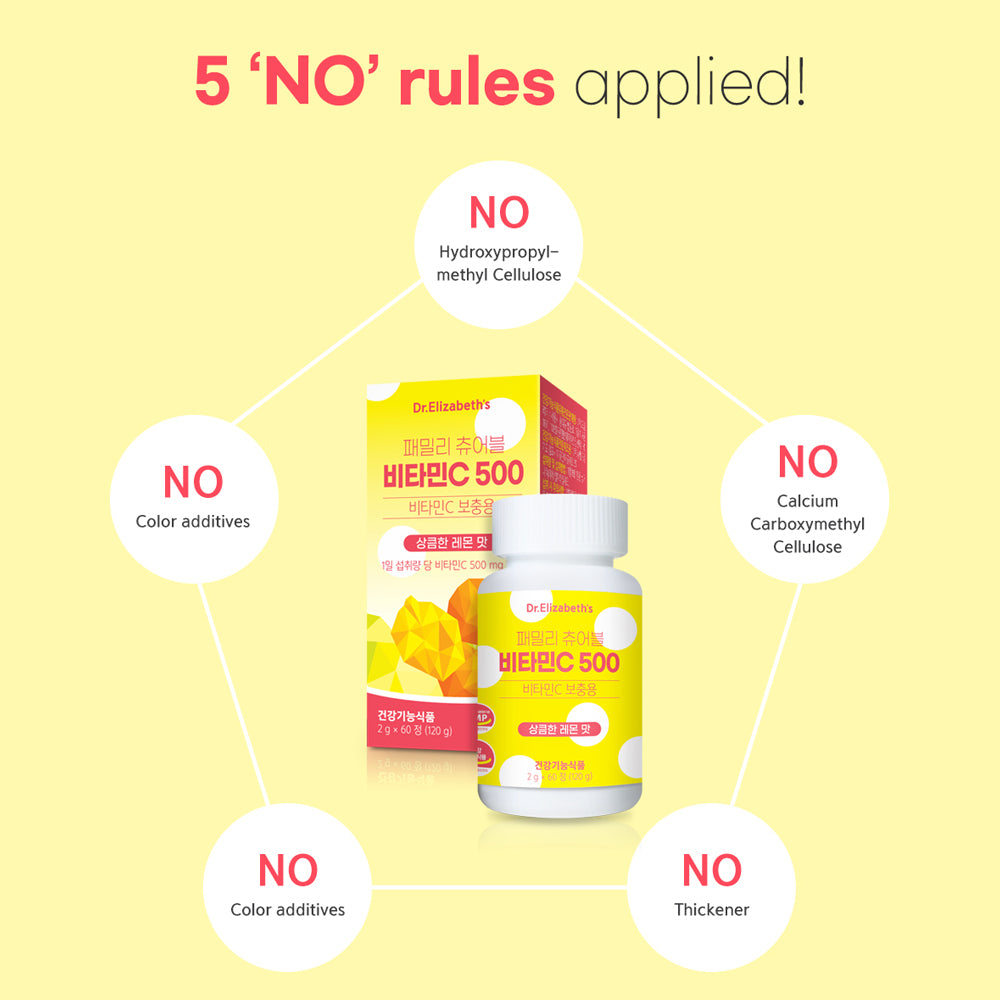 Dr. Elizabeth’s Family Chewable Vitamin-C 500 2g x 60 tablets Refreshing Lemon Flavour for Optimal Health - Bloom Concept