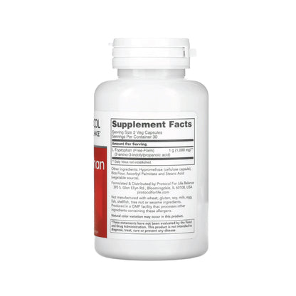 Protocol for Life Balance, L-Tryptophan, 500 mg, 60 Veg Capsules Vitamins &amp; Supplements Protocol For Life Balance