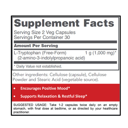 Protocol for Life Balance, L-Tryptophan, 500 mg, 60 Veg Capsules Vitamins &amp; Supplements Protocol For Life Balance