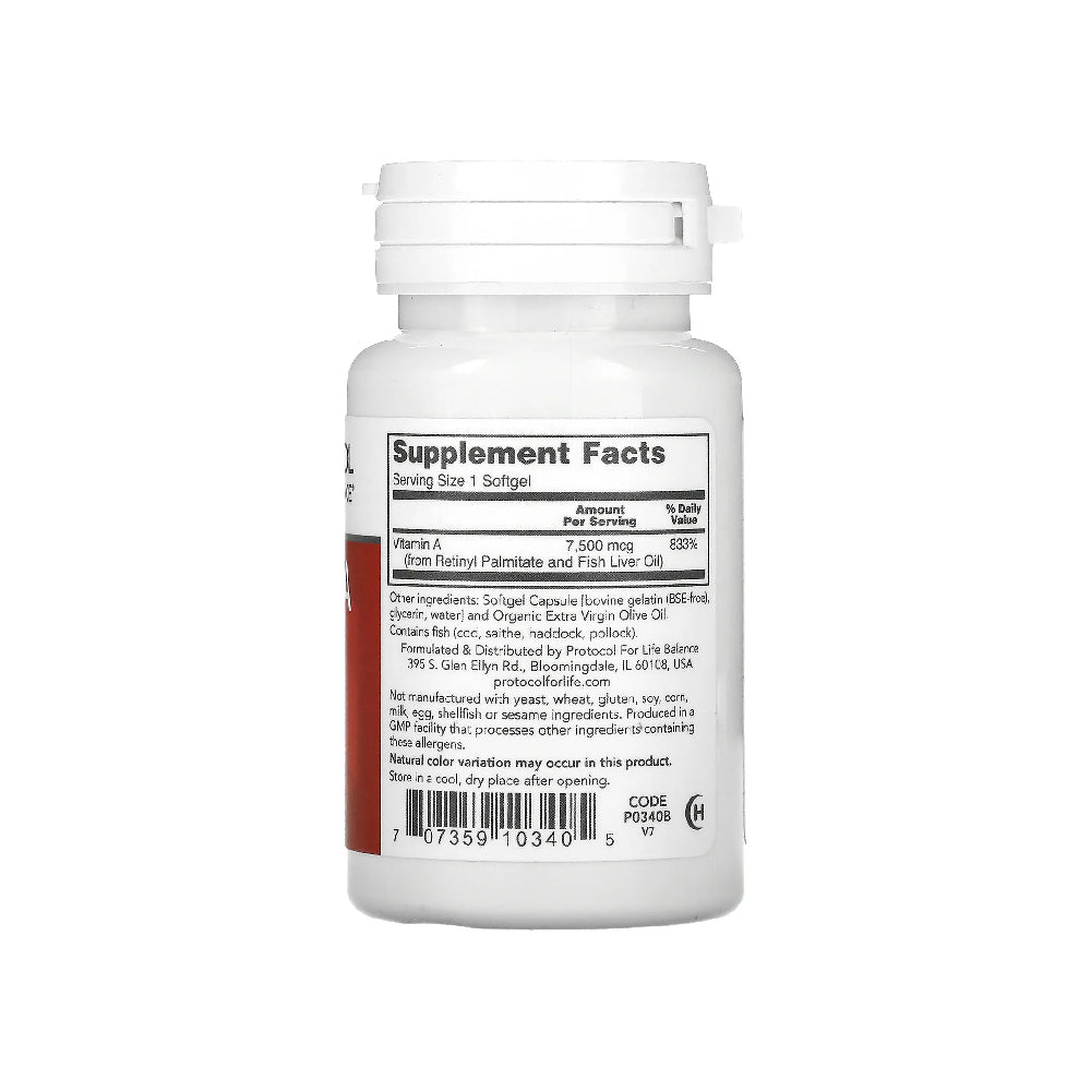 Protocol for Life Balance, Vitamin A, 7,500 mcg (25,000 IU), 100 Softgels Vitamins &amp; Supplements Protocol For Life Balance