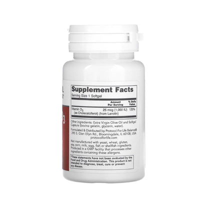 Protocol for Life Balance, Vitamin D3 , 1,000 IU, 120 Softgels Immune Sopprot Protocol For Life Balance